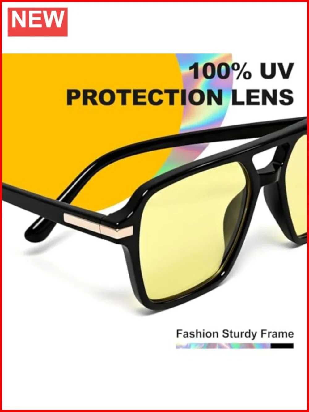 Oversized Square Aviator Sunglasses Flat Top Shades Night Vision
